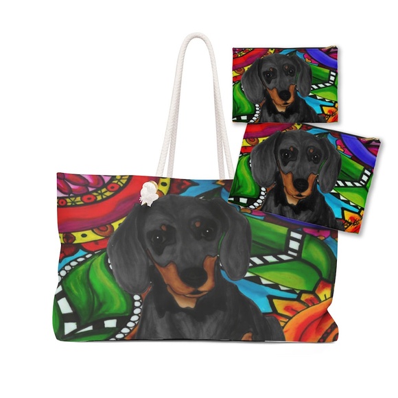 Weekender Tote and 2 Zipper Pouches with Dachshund - Picture 1 of 1
